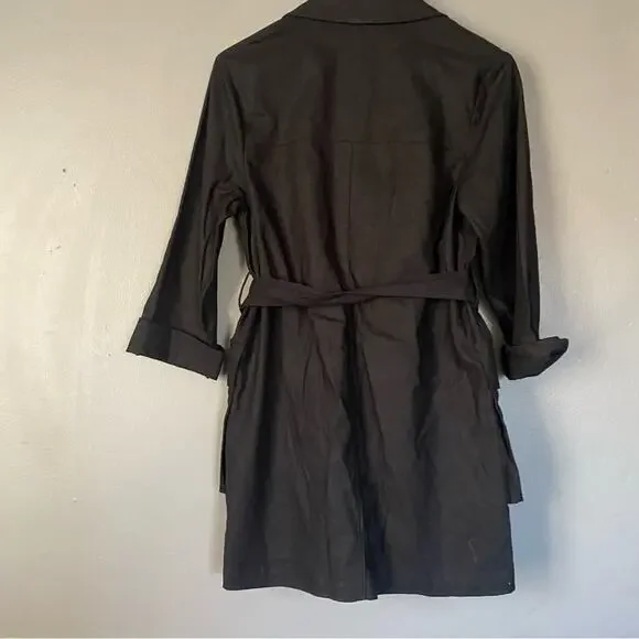 ZARA Linen Utility Jacket Belted Trench Coat Preppy Scandi Black Size XS/S - Picture 4 of 12